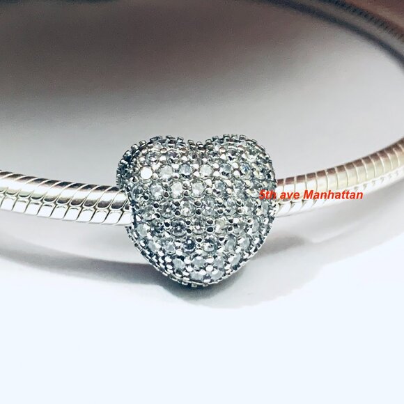 NEW Authentic Pandora Silver Pave Heart Clip / Pandora bracelet /Pandora Charms - Picture 1 of 6